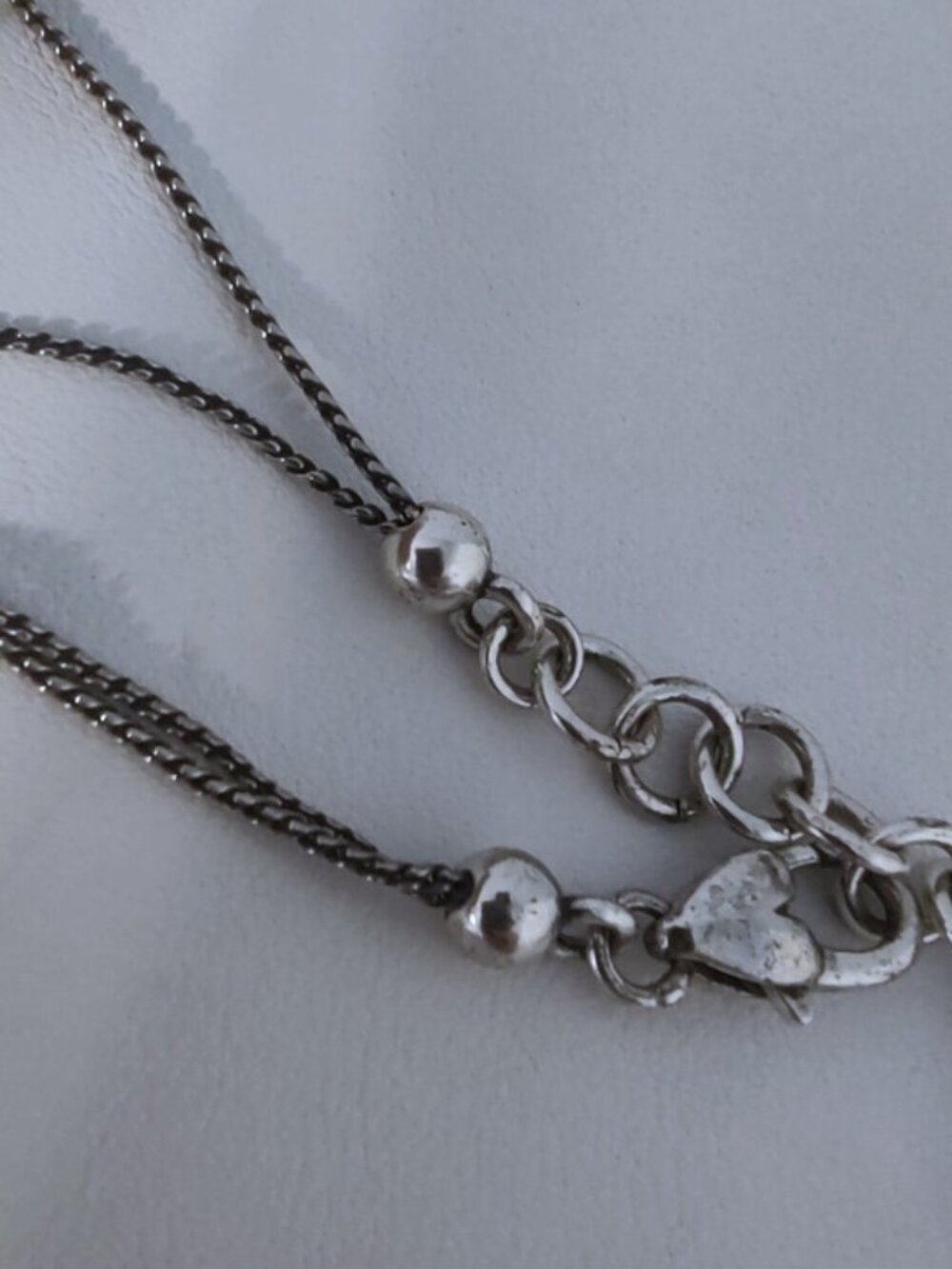 Brighton rhinestone cross heart double strand silvertone necklace w/pouch EUC - Picture 7 of 7